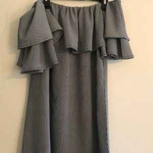 Navy and White Stripe Off the Should Dress